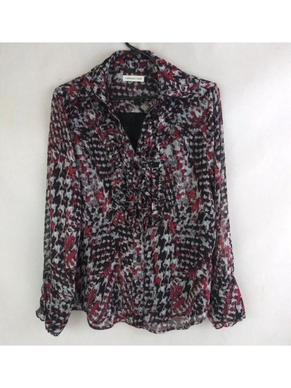 Coldwater Creek Women's Colorful Silky Felling Ruffled Blouse Size Large